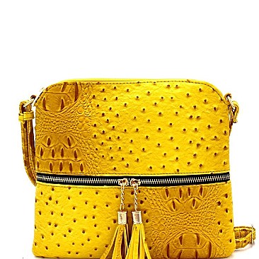 Ostrich Front Pocket Tassel Accent Cross Body