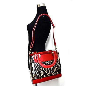 Leopard Print Patent With Bottom Box Compartment Satchel