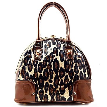 Leopard Print Metal Frame Tote