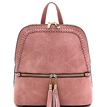 TASSEL ACCENT WHIP STITCHED BACKPACK