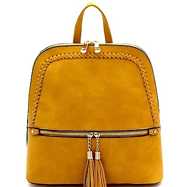 TASSEL ACCENT WHIP STITCHED BACKPACK