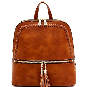 TASSEL ACCENT WHIP STITCHED BACKPACK