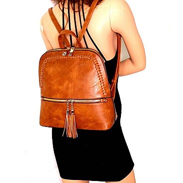 TASSEL ACCENT WHIP STITCHED BACKPACK