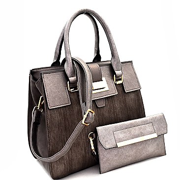 Buckle Accent 2-Way Corduroy Satchel Wristlet SET  MH-BY4065S
