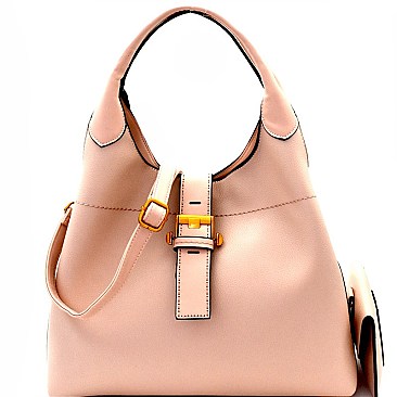 Antique-Gold Buckle Accent 2-Way Hobo Wristlet SET MH-BY4068S