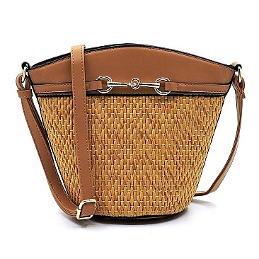 Straw Bucket Crossbody Bag