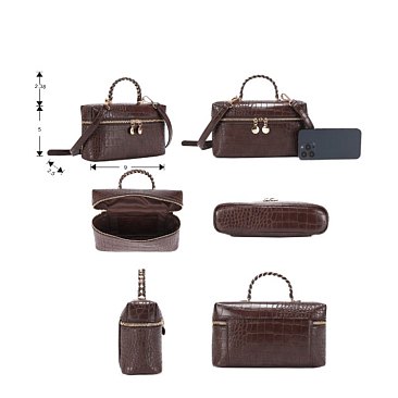 Braided Top Handle Boutique Croco Boxy Satchel - Cosmetic Purse