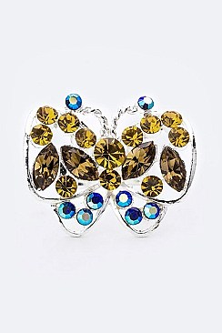 Stylish Adjustable Crystal Butterfly  Ring LAEF277