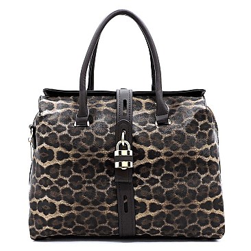 Leopard Padlock Multi Compartment Satchel