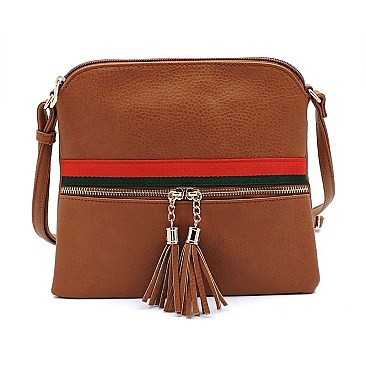 Fashion Stripe Tassel Zip Crossbody Bag