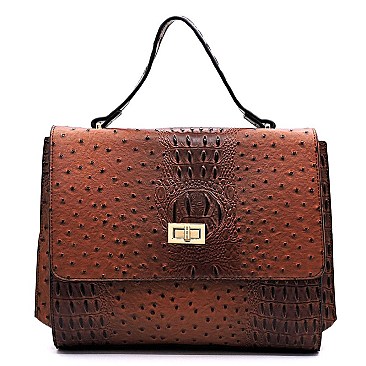 Ostrich Croc Twist Lock Messenger Satchel