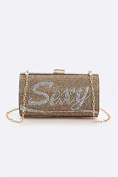 RHINESTONE  ICONIC "SEXY" Print Cylinder Box Clutch