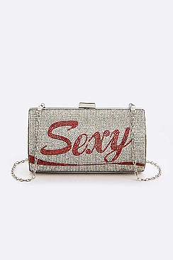 RHINESTONE  ICONIC "SEXY" Print Cylinder Box Clutch