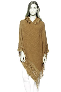 Hooded Fringe Shawl Cape