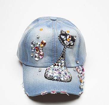 Rhinestone Jean Colorful Crystal Cat