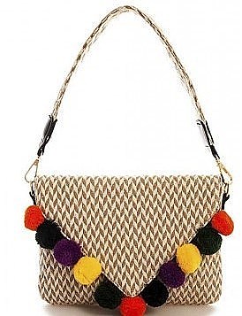 FASHION POMPOM STYLISH CLUTCH WITH TWO STRAPS