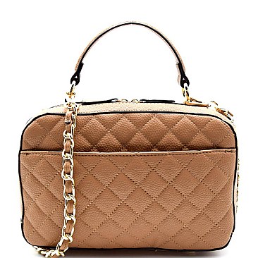 [S]CC3663-LP Quilted 2 Way Boxy Satchel SET