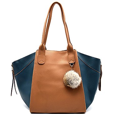 CD005-LP Pom Pom Two-Tone Oversized Tote