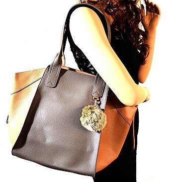 CD005-LP Pom Pom Two-Tone Oversized Tote