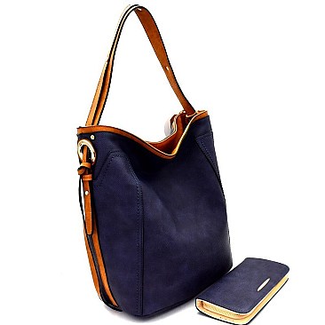 Two-Tone Textured Faux-Leather Hobo Wallet SET