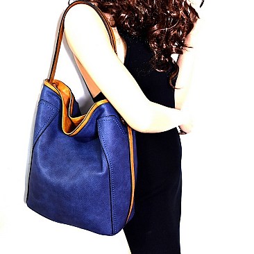 Two-Tone Textured Faux-Leather Hobo Wallet SET