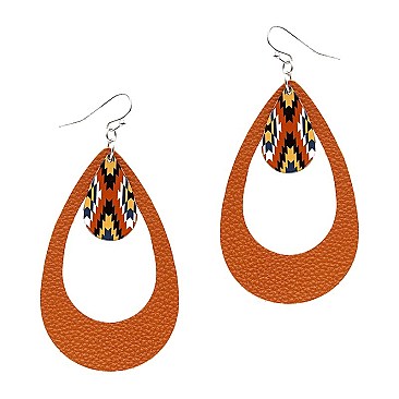 Open Cut Acrylic Tribal Print Charm Leather Teardrop Earring
