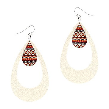 Open Cut Acrylic Tribal Print Charm Leather Teardrop Earring