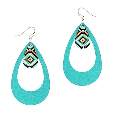 Open Cut Acrylic Tribal Print Charm Leather Teardrop Earring