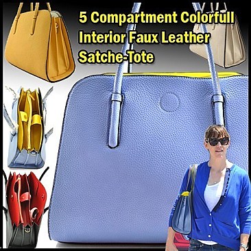 Celebrity Contrasting Color Interior 5 Compartment Satchel-Tote