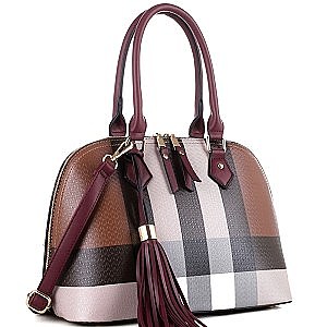 Plaid Check Tasseled 2Way Bag