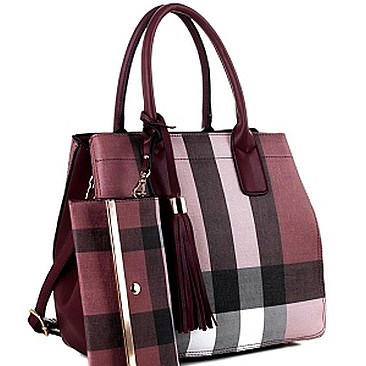 Stylish Plaid Print Satchel Wristlet Set MH-CH4236S