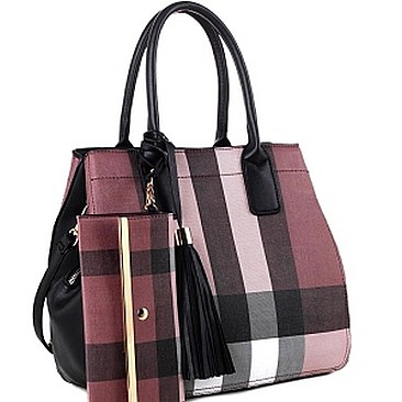 Stylish Plaid Print Satchel Wristlet Set MH-CH4236S