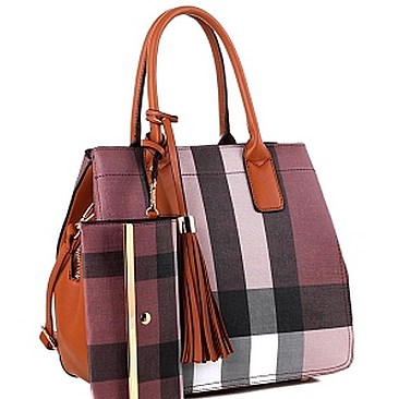Stylish Plaid Print Satchel Wristlet Set MH-CH4236S
