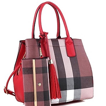 Stylish Plaid Print Satchel Wristlet Set MH-CH4236S