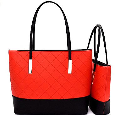 CH6688-LP Two-Tone Quilted 2 in 1 Twin Tote SET