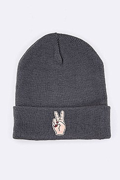 Chic Victory Sign Language Patch Iconic Beanie LA-MKH3515Q