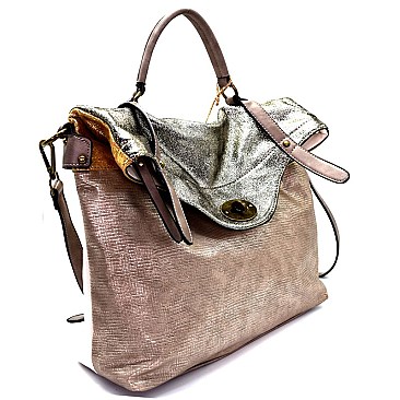 CJF020-LP Boutique Metallic Flap Slouchy Soft Fashion Satchel