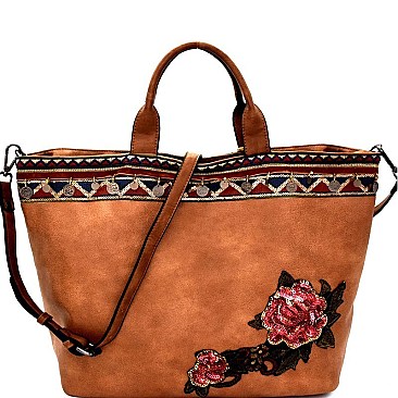 Sequin Embellished Flower Patch Bohemian Tote MH-CJF033