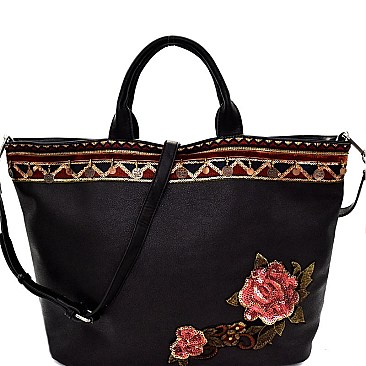 Sequin Embellished Flower Patch Bohemian Tote MH-CJF033
