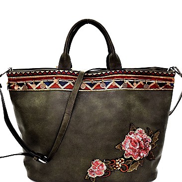 Sequin Embellished Flower Patch Bohemian Tote MH-CJF033