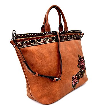Sequin Embellished Flower Patch Bohemian Tote MH-CJF033