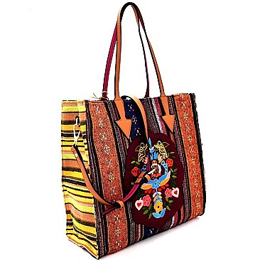 CJF038-LP Multi-Color Striped Bohemian Canvas 2-Way Tote