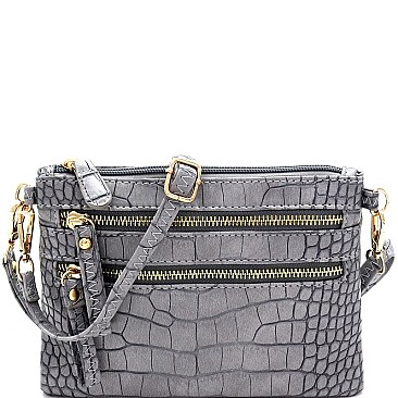 MULTI POCKET CROCODILE PRINT WRISTLET CROSS BODY