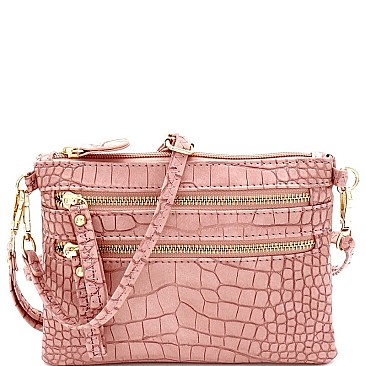 MULTI POCKET CROCODILE PRINT WRISTLET CROSS BODY