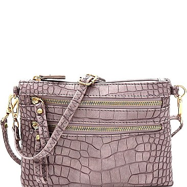 MULTI POCKET CROCODILE PRINT WRISTLET CROSS BODY