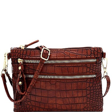 MULTI POCKET CROCODILE PRINT WRISTLET CROSS BODY