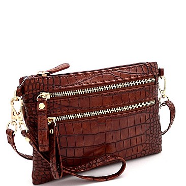 MULTI POCKET CROCODILE PRINT WRISTLET CROSS BODY