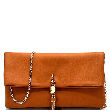 CL0133-LP Metal Tassel Accent Fold-Over Clutch