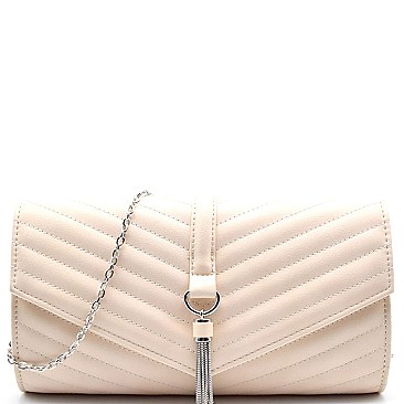 CL0139-LP Tassel Accent Chevron Quilted Clutch