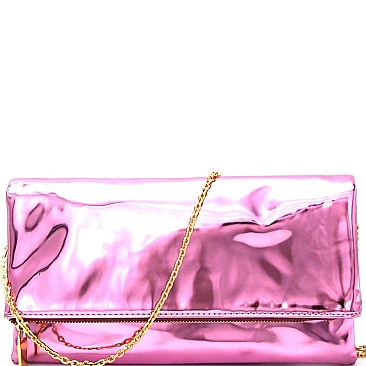 CL0144-LP Metallic Fold-Over Clutch Shoulder Bag